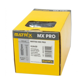 Wkręty Matrix MX PRO 4x31/15 500szt.ocynk biały, niepełny gwint, do drewna, gniazdo MX 20, frez zagłębiający